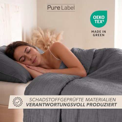 Pure Label Musselin Bettwäsche 5tlg 200x200+2x80x80+2x40x80 Anthrazit – Ansicht 6