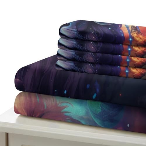 Housse de couette lion 3D et planètes pour chambre d'enfant