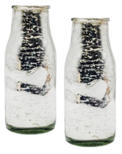HosleySet of 2, Glass Silver Glass Bottle, 5.5" High. Ideal Gift for Wedding, Floral Vase, Party, Home Decor, Office, Spa