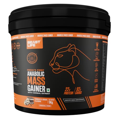 Image of BeastLife High Protein Mass /Weight Gainer | 5 KG | Cookies & Cream | NABL LAB Tested | For Muscle Gain & Fast Growth | Cereal-Based Formula, No Maltodextrin | India's #1 Cereal Based Bulk Gainer