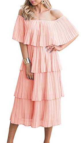 ETCYY Women's Off The Shoulder Ruffles Summer Wedding Guest Loose Casual Chiffon Long Party Beach Maxi Dress4