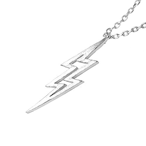 Spinningdaisy Handcrafted Brushed Metal Lightning Bolt Necklace Silver #TOP2