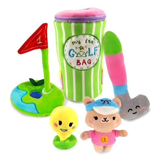 Skywin-My First Golf Bag, Baby Golf Toy, 6 ct Developmental and Sensory Baby Golf Set Inc Plush Golf Club, Ball, Mug, Goal, Teddy Bear and Bracket