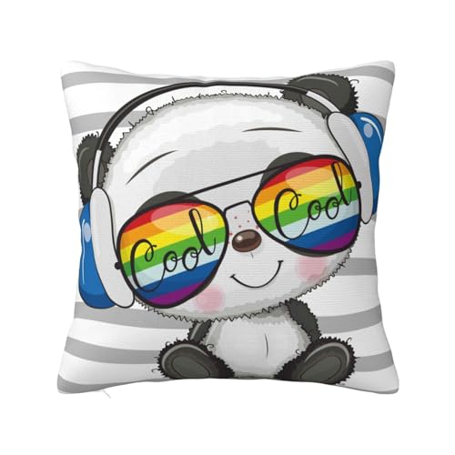 Salelf Panda with Sun Glasses for Square Throw Pillows - Double Sided Decorative Cushion for Couch and Living Room, Soft Polyester Cover with Hidden Zipper, Multiple Sizes
