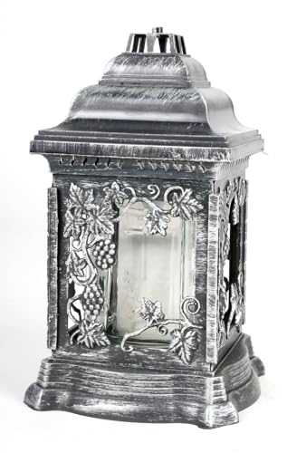 BURI Farol para tumba con luz de aceite, 26 cm, decoración para tumba, vela de cementerio, color: plateado