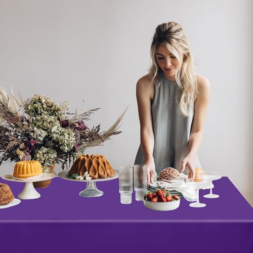 Image of QZYL 4 PCS Plastic Table Cloth, 54 inch x 108 inch Purple Picnic Table Cover, for 6 to 8 Foot Tables, Rectangle Tablecloth for Birthday, BBQ, Wedding and Party Decorations, Indoor Outdoor Home Essentials