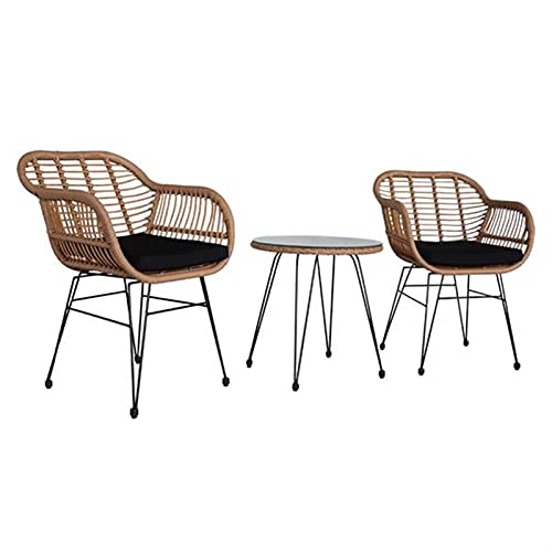 Oshion - Juego de muebles de patio de 4 piezas para exteriores, jardín, patio, 3 piezas, mimbre y ratán, juego de conversación con mesa de vidrio templado