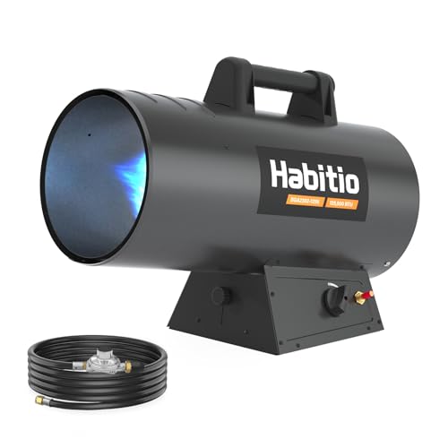 Habitio 125,000 BTU Forced Air Propane Heater, Portable Torpedo Heater for Jobsite, Garage, and Construction Sites, 10 ft Hose with Regulator Included, CSA Certified