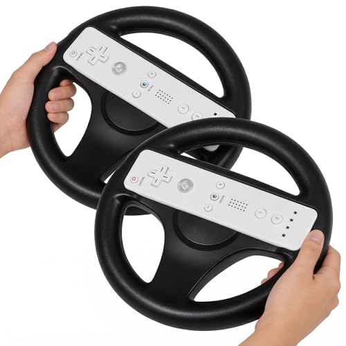 DSDFPFG Black Steering Wheel for Wii Remote Controller - Steering Wheel for Wii Mario Kart - Racing Wheel for Wii Games - Nintendo Wii and Wii U Game Accessories - Set of 2