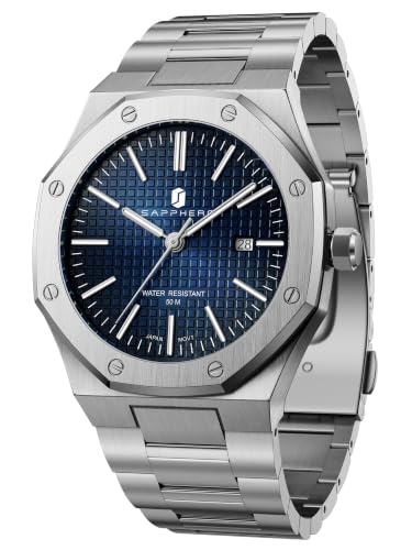 SAPPHERO Relojes para Hombre Acero Inoxidable Cuarzo Reloj de Hombres Resistente al Agua con Fecha de Estilo Moderno y Ejecutivo Hombre Correa Sliver Cara Azul