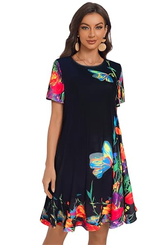 Image of My Sky Summer Dresses for Women 2026 Casual Short Sleeves Tshirt Flowy Beach Plus Size Sundress with Pockets