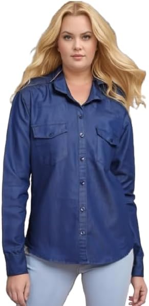 Classic Denim Button-Down Shirt, Light Blue Wash, Long Sleeve, Casual Style