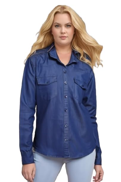 Classic Denim Button-Down Shirt, Light Blue Wash, Long Sleeve, Casual Style