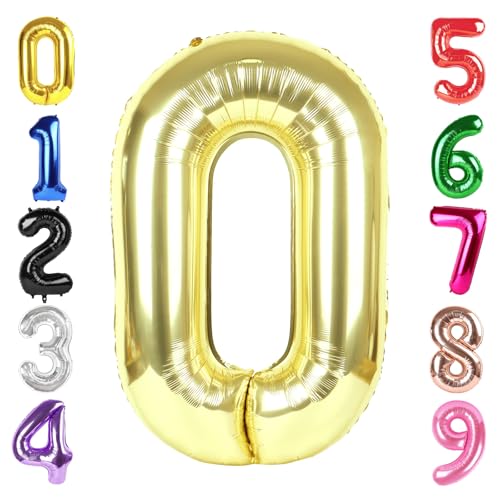 Image of 40 Inch Light Gold Number 0 Balloon, Champagne Birthday Party Decorations | 40 Inch Light Gold inflatable foil number balloons, large birthday decorations for 0th birthday