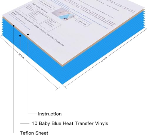 Image of JANDJPACKAGING Baby Blue Heat Transfer Vinyl HTV - 10 Sheets Easy to Weed T-Shirt Iron on Vinyl Compatible with Cricut Cutting Machine & Silhouette Cameo, All Craft Cutters