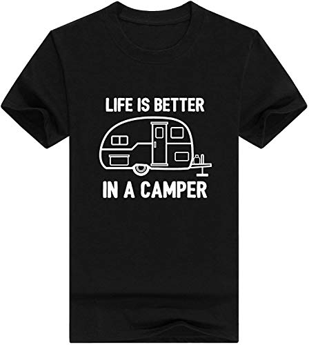 Harla La Vida de los Hombres es Mejor en una Caravana, Acampada, RV, Camiseta de algod�n, Divertida Camiseta Estampada