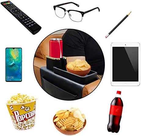 IULONEE Large Capacity Sofa Armrest Tray Anti-Slip Sofa Cup Holder Portable Couch Drink Holder Arm Table Anti-Spill Sofa Arm Tray Silicone Couch Tray with Cup Holder for Couch Arm Recliner (Black)