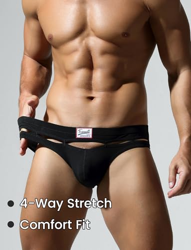 FEOYA Men's Sexy Cutout Low Rise Bikini Briefs Breathable Pouch Bulge Panties Underwear Underpants3