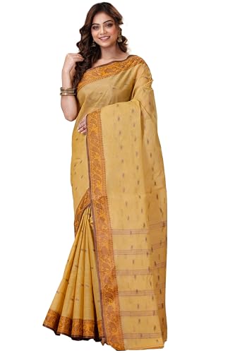 Image of Women's Traditional Bengal Tant Pure Cotton Design Border & Butta Tant Saree Without Blouse Piece