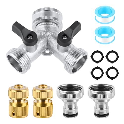 TDUNSYA 2 Voies 3/4 Y-Distributeur Voies Raccord Tuyau d'Arrosage, Robinet Double Machine a Laver, Raccord Tuyau d'Arrosage Laiton, avec Robinets D'Arrêt...