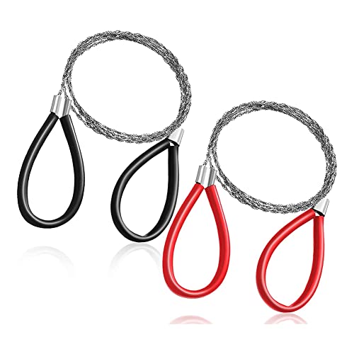 Lizusidtsy 2 Pack PVC Pipe Cable Saw Stainless Steel Wire Saw Hand Pocket String Rope Saw Emergency Survival Wire Saw Cutting Tool Red + Black Firm and Strong