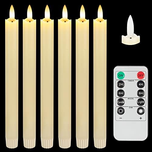 SEHNSY Flameless Flickering Taper Candles with Remote Controls and Timer, Battery Operated LED Window Candles Real Wax 3D Wick Warm Light Pack of 6, Christmas Wedding Decor (Ivory, 9.64 X 0.78 Inch)