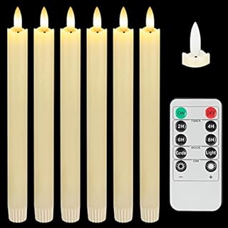 SEHNSY Flameless Flickering Taper Candles with Remote Controls and Timer, Battery Operated LED Window Candles Real Wax 3D Wick Warm Light Pack of 6, Christmas Wedding Decor (Ivory, 9.64 X 0.78 Inch)