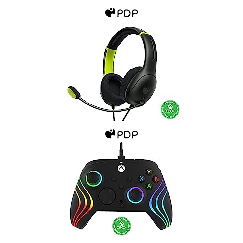 Image of PDP Gaming AIRLITE Xbox Headset and Afterglow Wave Wired Xbox Controller - Electric Black