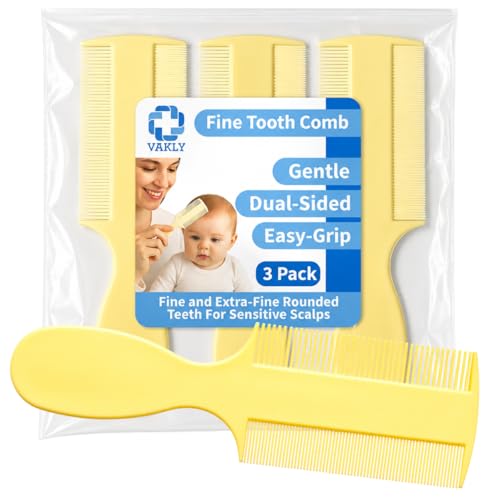 Image of Vakly Fine Tooth Comb (3 Pack) – Double-Sided Baby Comb with Handle, Extra Fine Lice & Dandruff Comb for Cradle Cap, Newborns, Toddlers & Adults