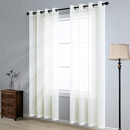 Ivory Off White Boho Farmhouse Sheer Window Curtains For Living Room 2 Panels Set Oil Rubbed Bronze Grommet Privacy Light Filtering Semi Sheer Window Coverings Drapes,84 Inch Length,Cream Colored #TOP6