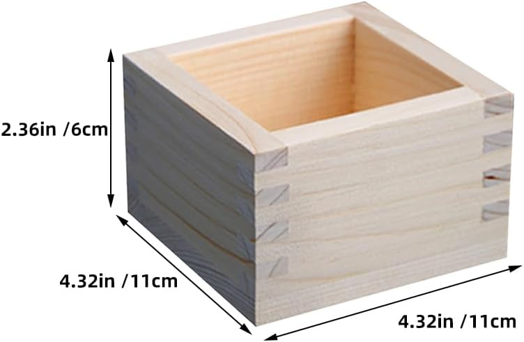 Amosfun Japanese Sake Cup Set 8-Piece with Wooden Masu Boxes 4.3X4.3X2.3 Inches Sake Drinkware for Sushi Party and Desktop Storage Organizer
