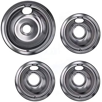 UPGRADED Lifetime Appliance Ultra Durable W10196405, W10196406 Chrome Drip Pans Replacement Compatible with Range Kleen 10124XZ - 3 x Small 6" + 1 x Large 8" Drip Pan