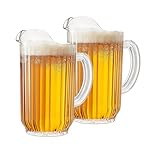 Acrylic Beer & Beverage Pitcher (60oz) Set of 2 Plastic Water, IPA, Sangria, Lemonade, Margarita, Juice, Iced Tea Pitchers, Clear Tritan Glassware Lookalike, Dishwasher Safe BPA-Free