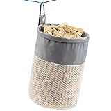 Mesh Clothespin Bag Holder Outside, Ventilation and Moisture Resistance, Multiple Hanging Methods Clothes Pin Bag with Drawstring Closure, Large-Capacity Clothespin Storage Organizer with Hooks