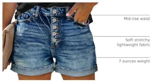 Image of onlypuff Womens Jean Short Cut Off Denim Shorts High Waist Ripped Distressed Stretchy