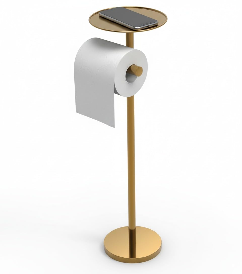 YUET Freestanding Toilet Roll Holders Free Standing Folding Paper Holder Stand Storage Stainless Steel Bathroom