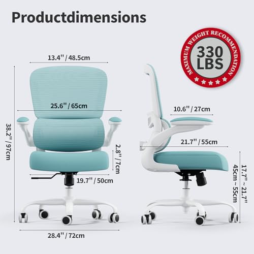 Image of TRALT Office Chair - Ergonomic Desk Chair with Adjustable Lumbar Support, Mesh Computer Chair, Executive Chair for Home Office Comfortable Lumbar Support (1, Mint Green)