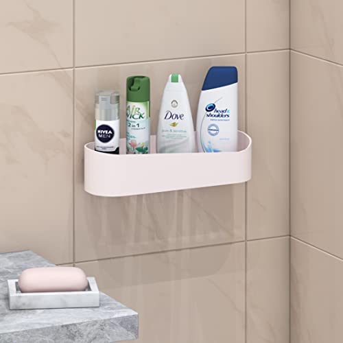 Image of Klaxon Plastic Self Adhesive Bathroom Shelf | Abs Wall Storage Organizer For Kitchen (Light Pink)