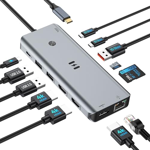 USB C Docking Station 3 HDMI, Selore 13-in-1 Docking Station 3 Monitors with Triple HDMI, 10Gbps USB A/C 3.1, 100W PD Charging, Gigabit Ethernet, SD/microSD Card Reader for Dell/HP/Lenovo Laptops