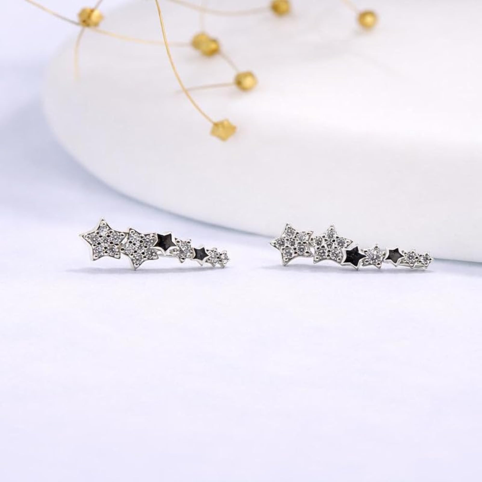 925 Pure Silver Celestial Star Climber Earrings, Statement