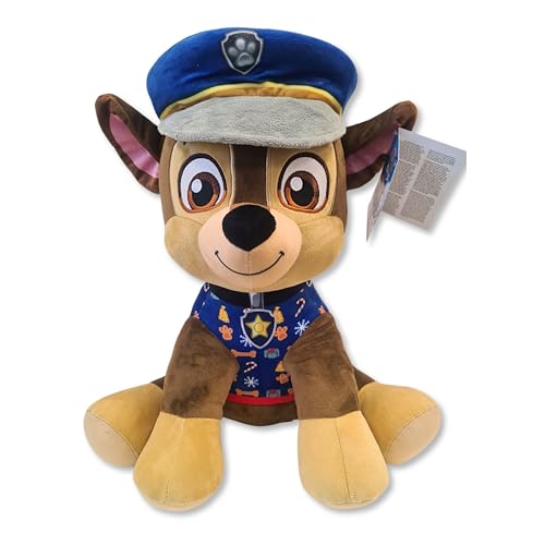 Paw Patrol Chase Plush Toy - Extra Large Sitting Plush with Printed Seasonal Jumper, 44x40x28cm - Ideal for Fans of Paw Patrol, for Kids