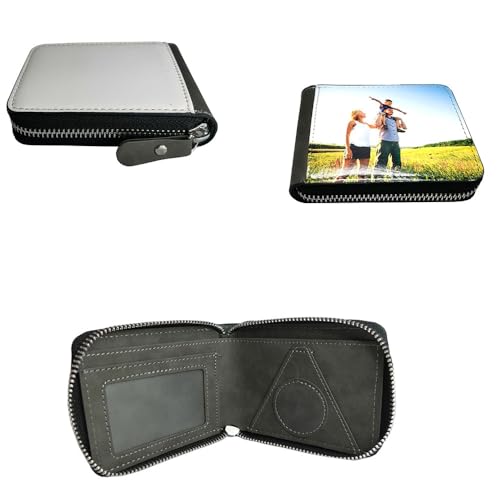 Sublimation Wallet Blank Leather Men's Women's Zipper Card Holder Organizer Bag Coin Purse DIY Crafts (Gray)