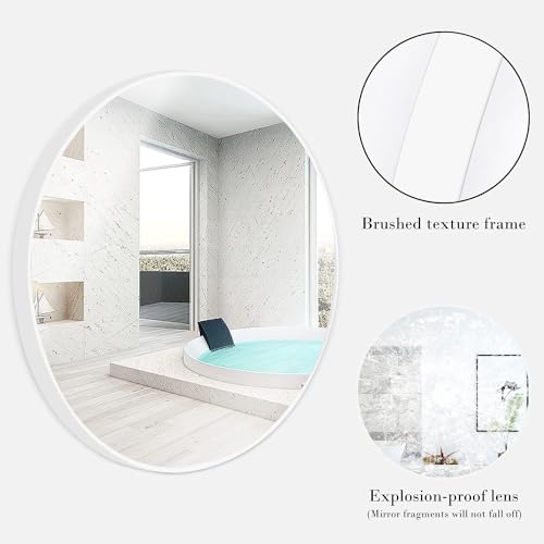 Amazing Tour 50cm Large Modern Round Mirror White Brushed Frame Wall Mirror Metal Framed HD Glass Wall Mirror for Makeup Bathroom Living Room - Image 3
