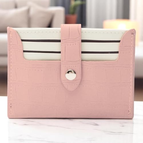 1Pcs Minimalist Wallet Two-Tone Stone Texture Shell Card Case PU Leather Pink 11.6x9cm