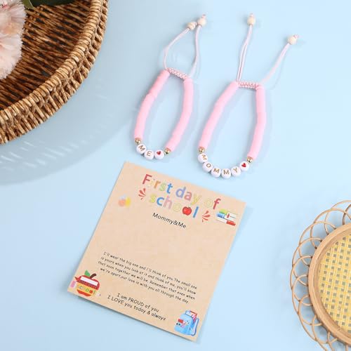 Image of First Day of Preschool Bracelet Back to School Gifts for Kindergarten / Preschool / School Gift Mama and Mini Adjustable Mother Daughter Bracelets as Supplies for Girls to Relieve Study Anxiety