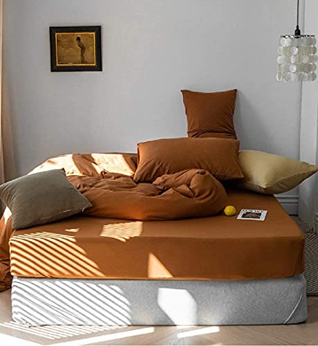 Amwan Pumpkin Caramel Rust Color 4 Pcs Bedding Set 【1 Queen Duvet Cover + 2 Standard Queen Pillowcases + 1 Queen Fitted Sheet】 #TOP4
