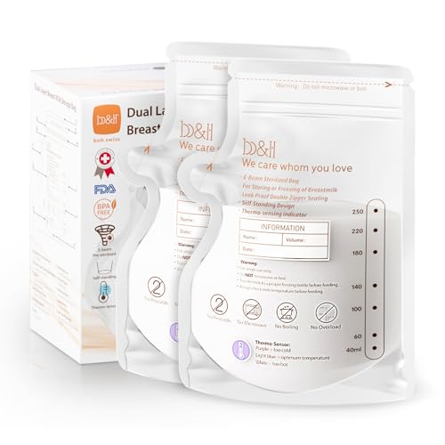 Image of b&h 120pcs 8oz Breastmilk Storage Bags, Temp-Sensing Milk Storing Bags for Breastfeeding, Leakproof and Self Standing Breast Milk Bags with Pour Spout for Breastfeeding, Recyclable & BPA-Free