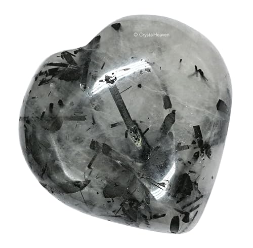 Image of Certified Black Rutilated Quartz Crystal Heart Palm Pebbles Stones for Anxiety Stress Relief Massage - AAA Grade Original Healing Gemstone Agate Heart Palm Stone for Yoga Meditation Spiritual
