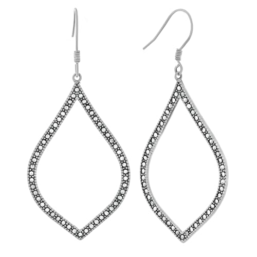 Sterling Silver Marcasite 38x24mm Dangle Eurowire Earrings