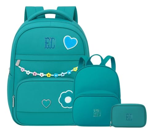 Kit Mochila De Costas, Mochilinha Lancheira e Estojo Juvenil Feminino Escolar 3 Peças (Verde Claro)